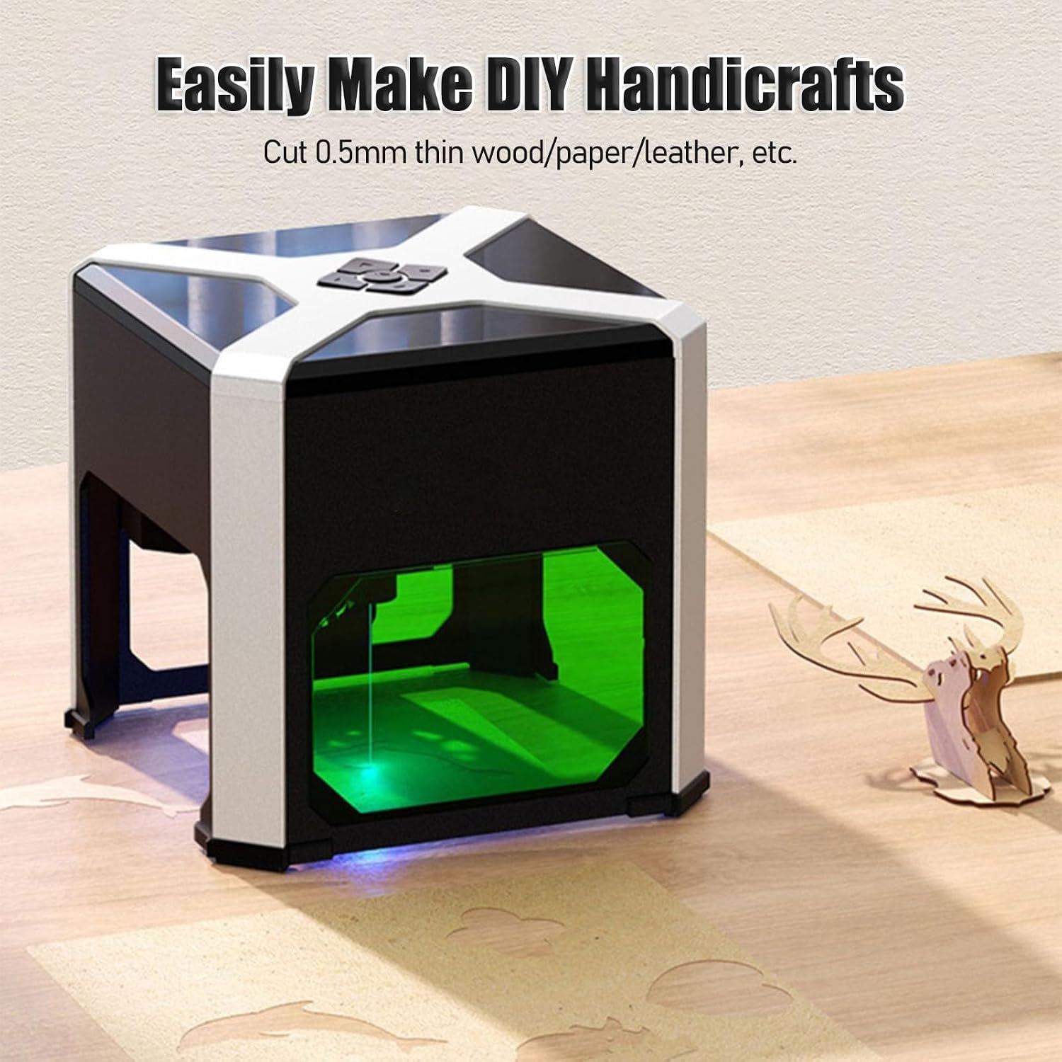 Graveur laser 2 en 1, découpeur portable de bureau, précision de 0,05 mm, zone de gravure de 80 x 80 mm, convient le bois, le plastique et le cuir.