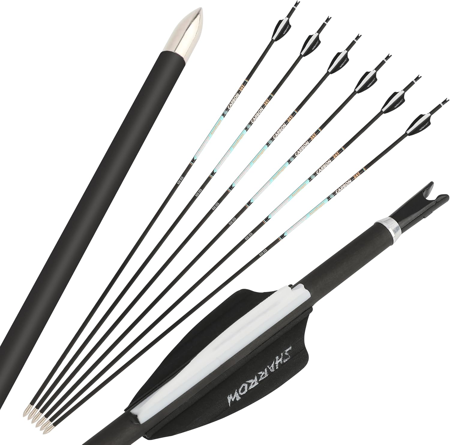 33'‘ Archery Carbon Arrow Shaft Spine 300 400 500 600 700 800 900 1000 Straightness +/-0.001’' for Adult and Beginner Target Archery（12pcs）