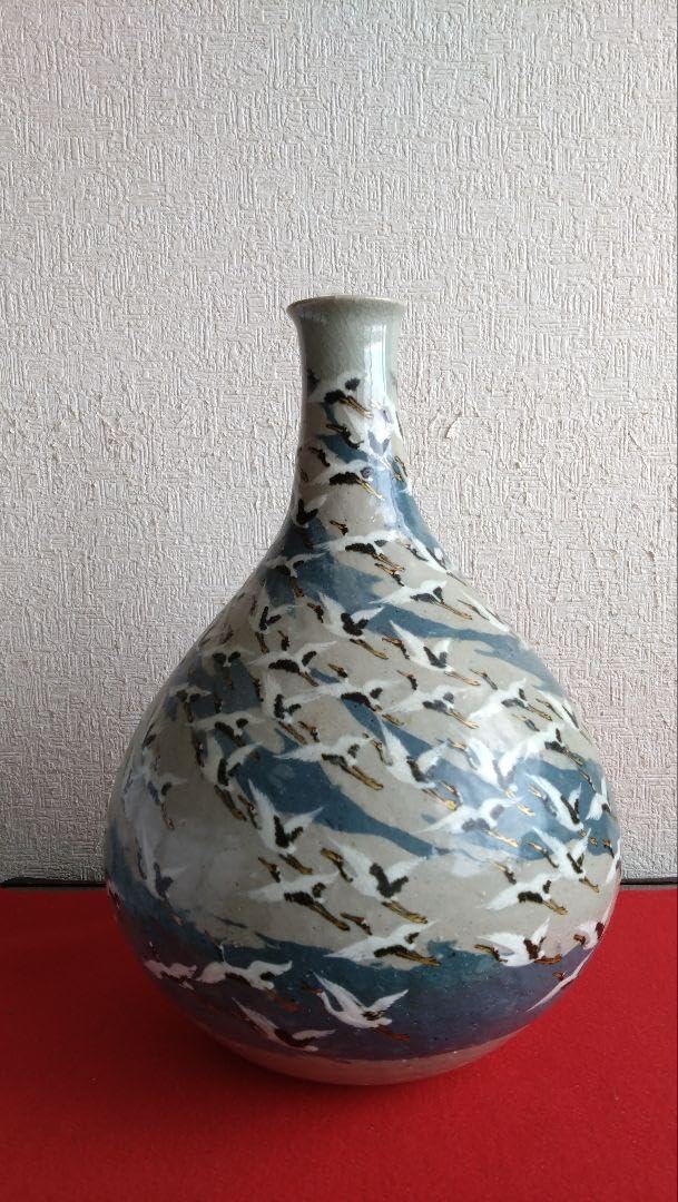 平安麦波　山本雄次　麦波　京焼　清水焼　花瓶　花器　鶴 平安麦波 山本雄次 麦波 京焼 清水焼 花瓶 花器 鶴 【公式通販】