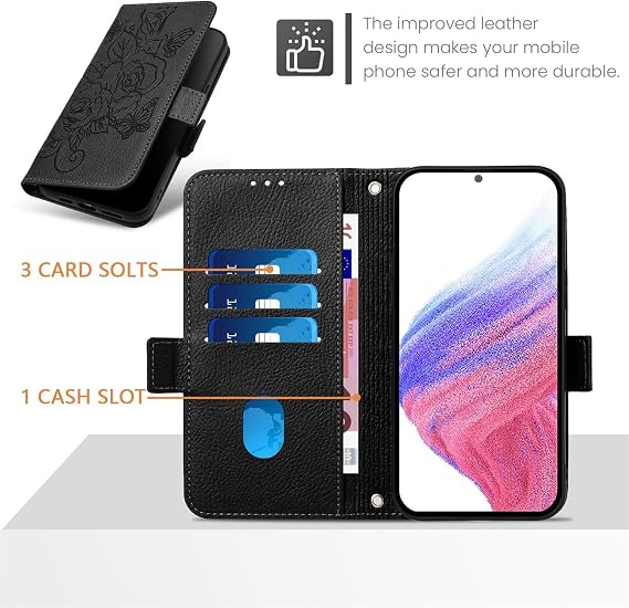 IVY for Pixel 6Pro PU Leather Flip Cover Wallet Case [Rose][Wrist & Shoulder Strap][Card Holder][Kickstand] for Google Pixel 6 Pro Case - Black
