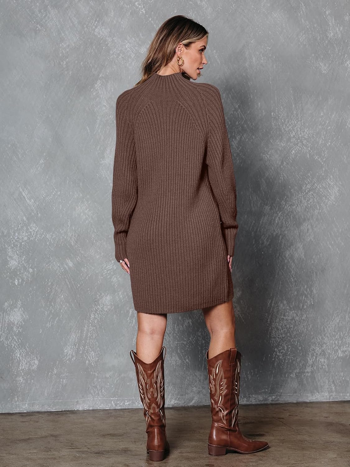 LILLUSORY Sweater Dresses for Women 2026 Fall Fashion Mock Neck Long Lantern Sleeve Oversized Outfits Knit Tops Clothes - Image 5