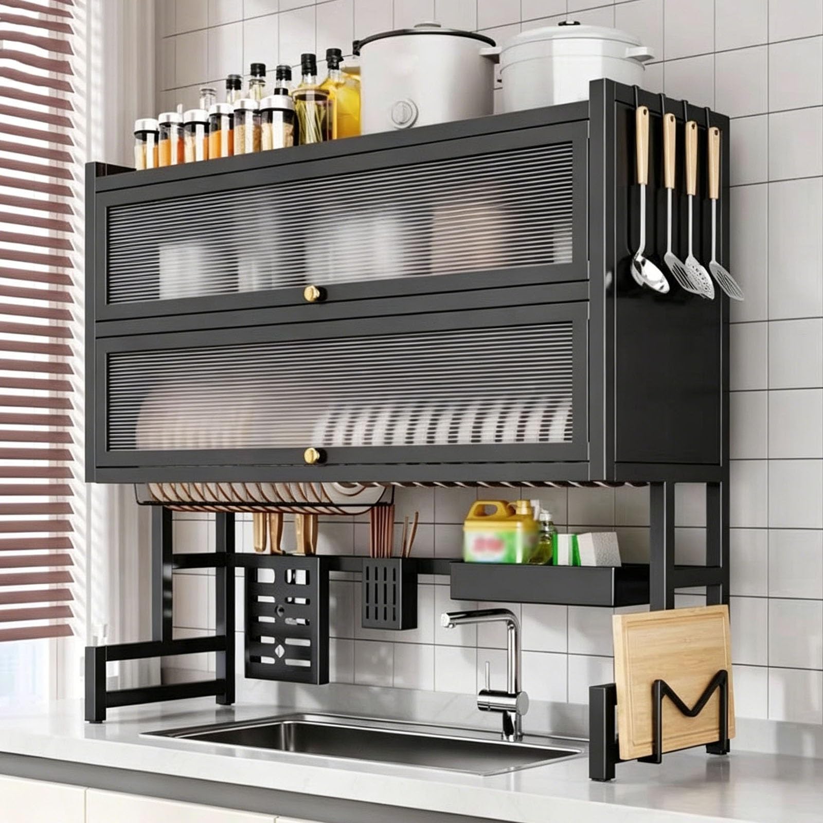 Mdeufywegb A Over-The-Sink Dish Drying Rack — Double-Tiered, With Dust Cover — Countertop Dish & Utensil Organizer — Space-Saving Kitchen Storage Rack(,85*104Cm/33.5*40.9In)
