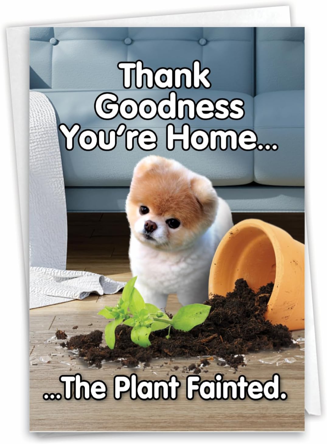 Boo's Plant Fainted - Funny Dog Birthday Greeting Card with Envelope (4.63 x 6.75 Inch) - Cute Bad Dog, Pet Animal Birthday Appreciation Notecard Stationery - Cute Bday Card for Kids, Adults C6872BDG