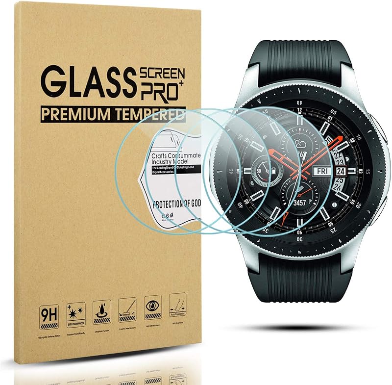 Diruite 4-Pack for Samsung Galaxy Watch 46mm (2018) / Gear S3 Screen Protector Tempered Glass, [2.5D 9H Hardness] [Anti-Scratch] (DO NOT Fit for Galaxy Watch 4 Classic 46mm)