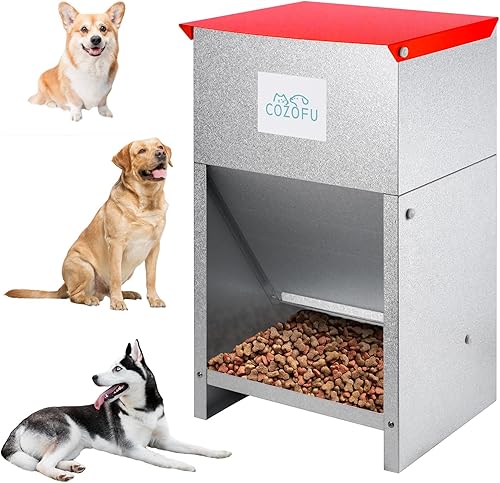 Comedero para perros  Estación de comida para mascotas de metal galvanizado para uso en interiores y exteriores  Dispensador automático alimentado