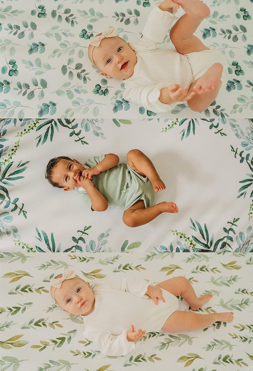 NODNAL CO. Bassinet Sheets 3 Pack Set 100% Oeko-TEX Cotton Baby Girl/Boy - Gender Neutral Leaves Floral Eucalyptus Greenery Cradle/Moses Basket Hourglass Oval Rectangle Mattress (3 Pack (All Styles))