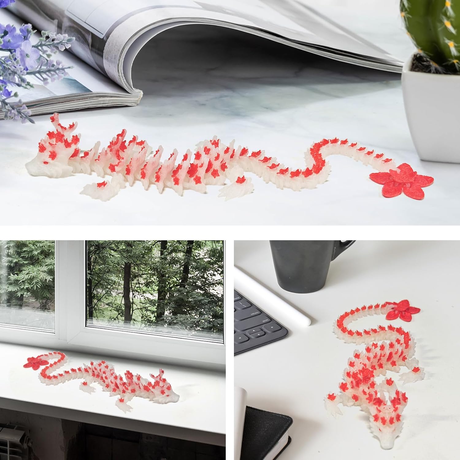 3Dプリント 桜 クリスタル ドラゴン 暗闇で光る 関節のある動物 フィジェットトイ クールなクリスタル 3Dプリント 恐竜のおもち