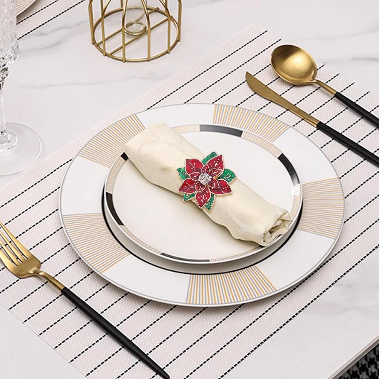 Christmas Napkin Rings Set of 12,Poinsettia Flower Napkin Rings Christmas Holders Metal Napkin Buckle for Wedding Party Birthday Table Decoration Dinning