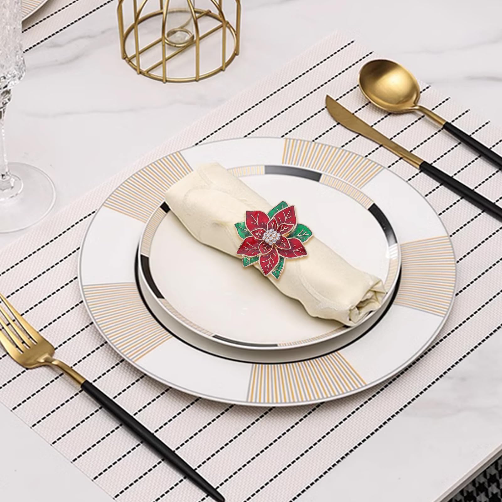 Lot de 12 ronds de serviette de Noël, ronds de serviette en métal pour fête de mariage, anniversaire, décoration de table, salle à manger