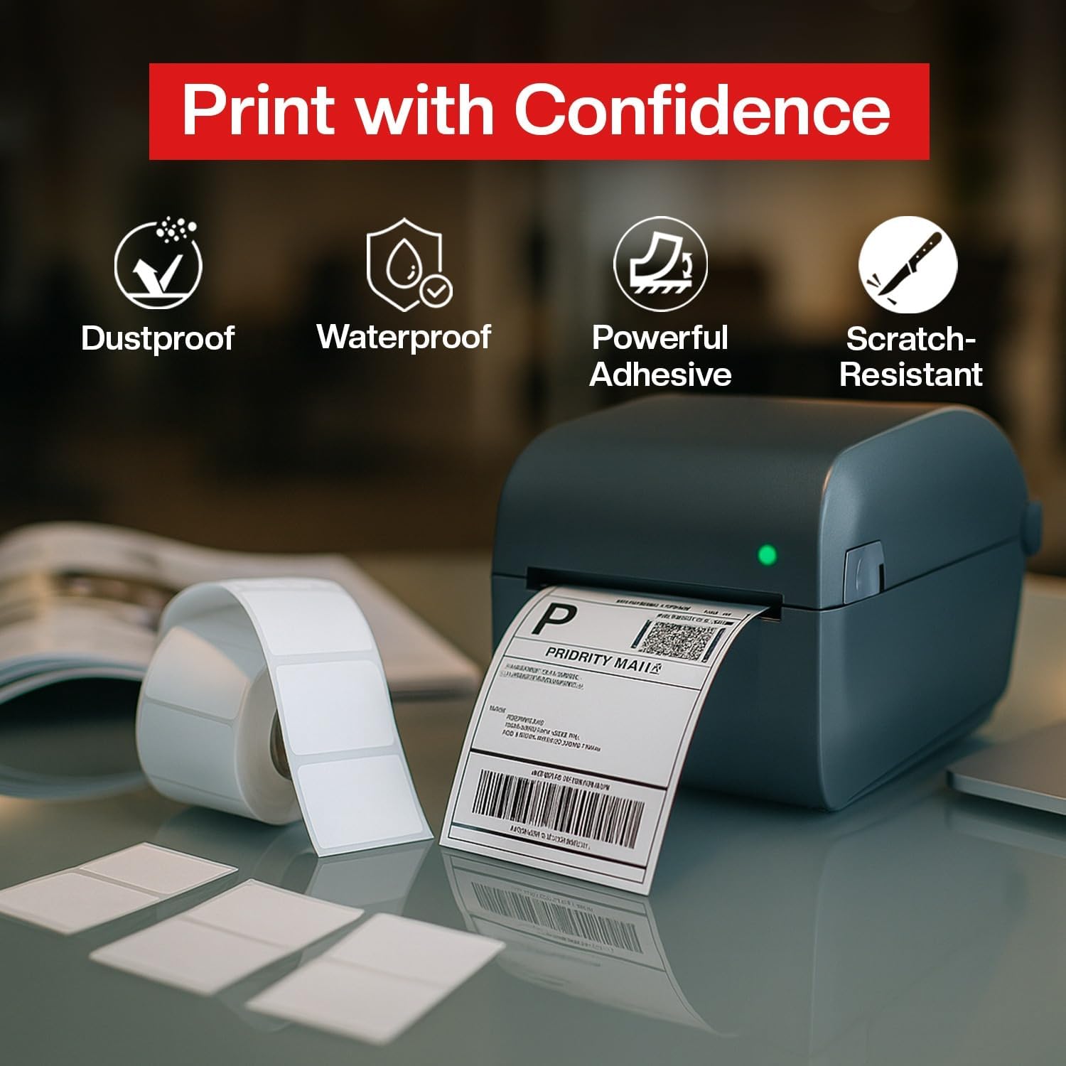 1 1/4” × 1”Direct Thermal Printer Labels, 10 Rolls, 13,800 Matte White Thermal Barcode Labels with Strong Adhesive, 1" Core Compatible with Zebra & Eltron Printers (No Ink or Toner Needed)