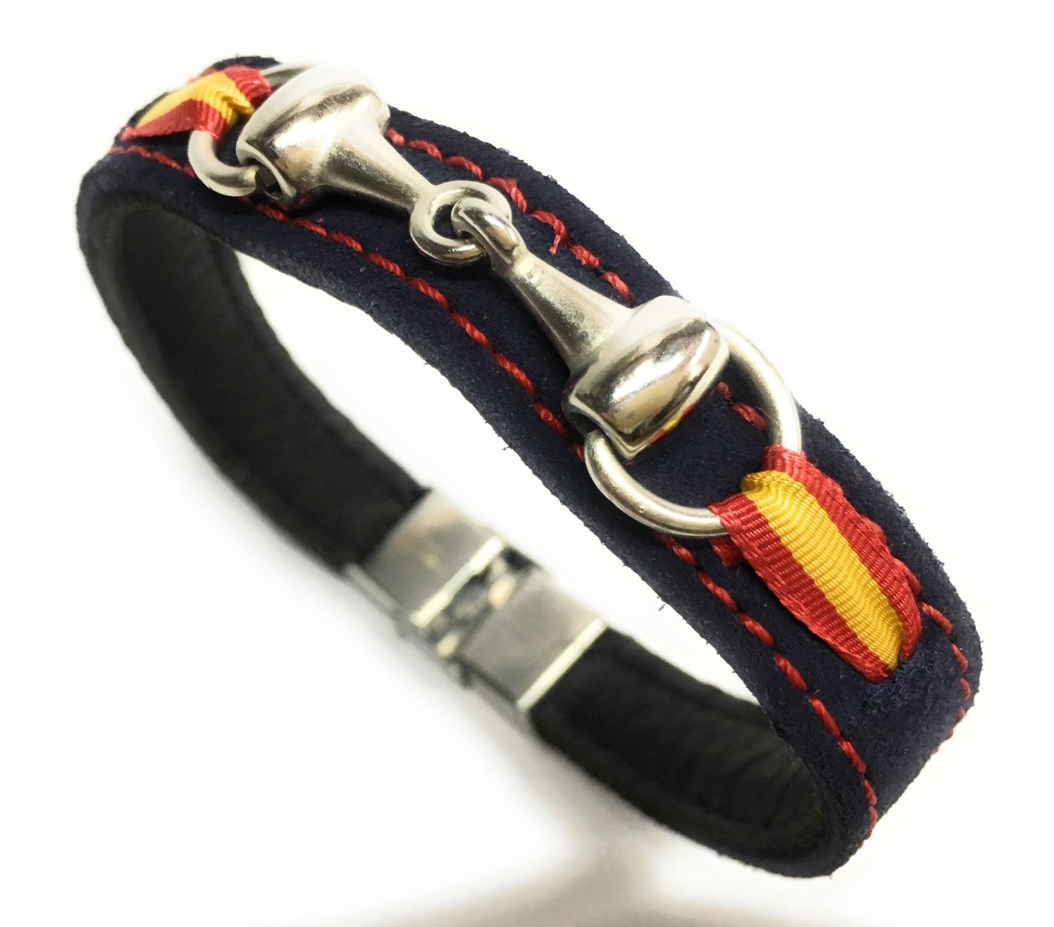 YOJAN PIEL | Pulsera De Cuero Detalle Estribo y Bandera De España | Complementos de Moda Unisex para Hombres y Mujeres de Estilo Atemporal y Elegante | Regalos Originales y Exclusivos