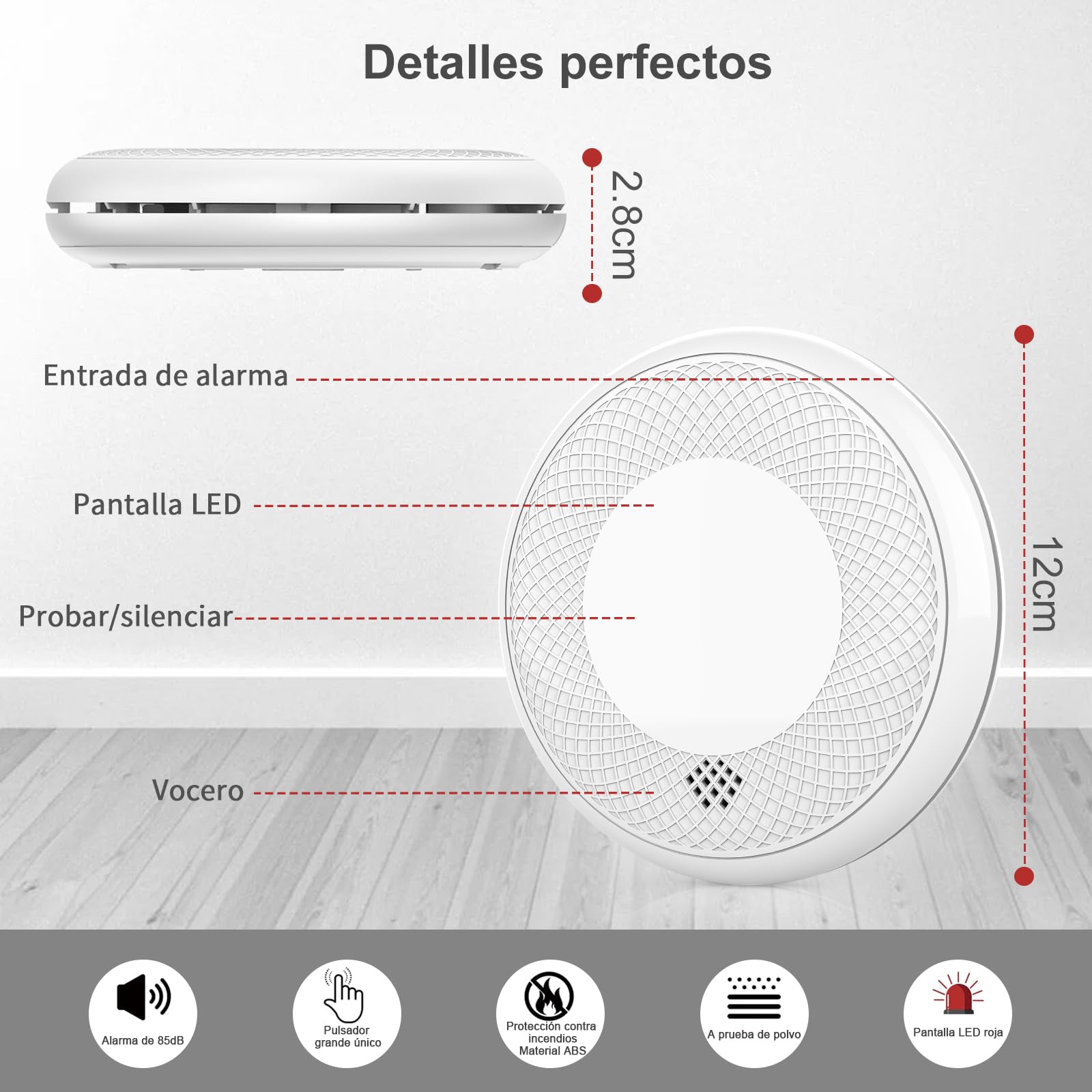 RUNIDUR Detector Combinado de Humo y CO, Detector de Humo de Monóxido de Carbono Independiente, Sensor Preciso con Batería de 10 Años, Botón de Prueba, 3 Piezas