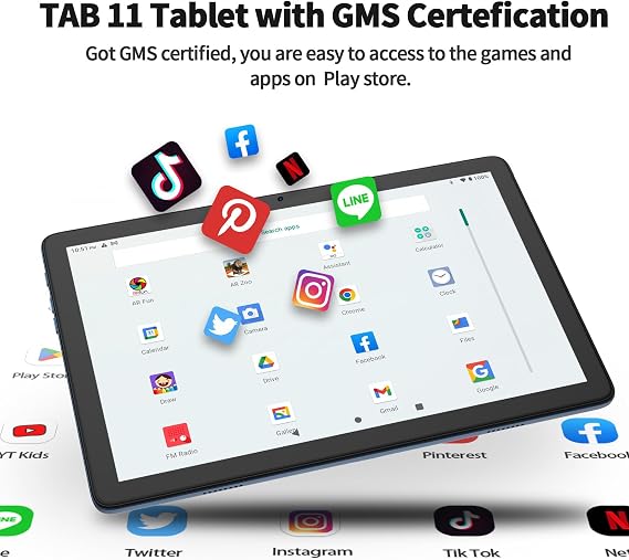 PRITOM TAB11 Android Tablet 10 inch, Octa-Core, 128GB, WiFi6, HD IPS Display, Dual Camera, Bluetooth, FM, USB C, Tablet with Case