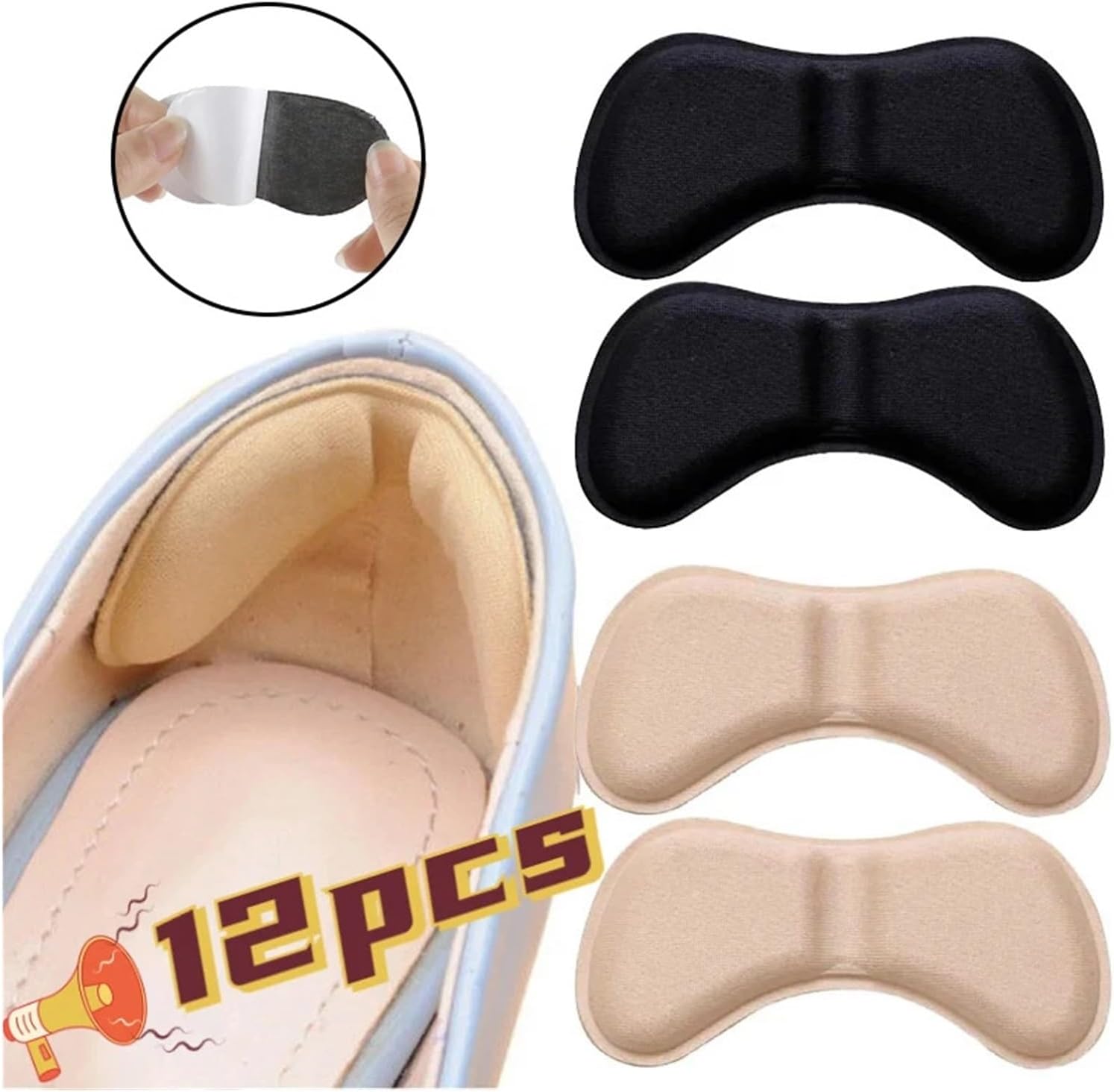 Heel Pads Heel Grips Liner for Loose Shoes 12 Pair Heel Insoles Patch Pain Relief Anti-wear Cushion Pads Feet Care Protector Adhesive(Beige)