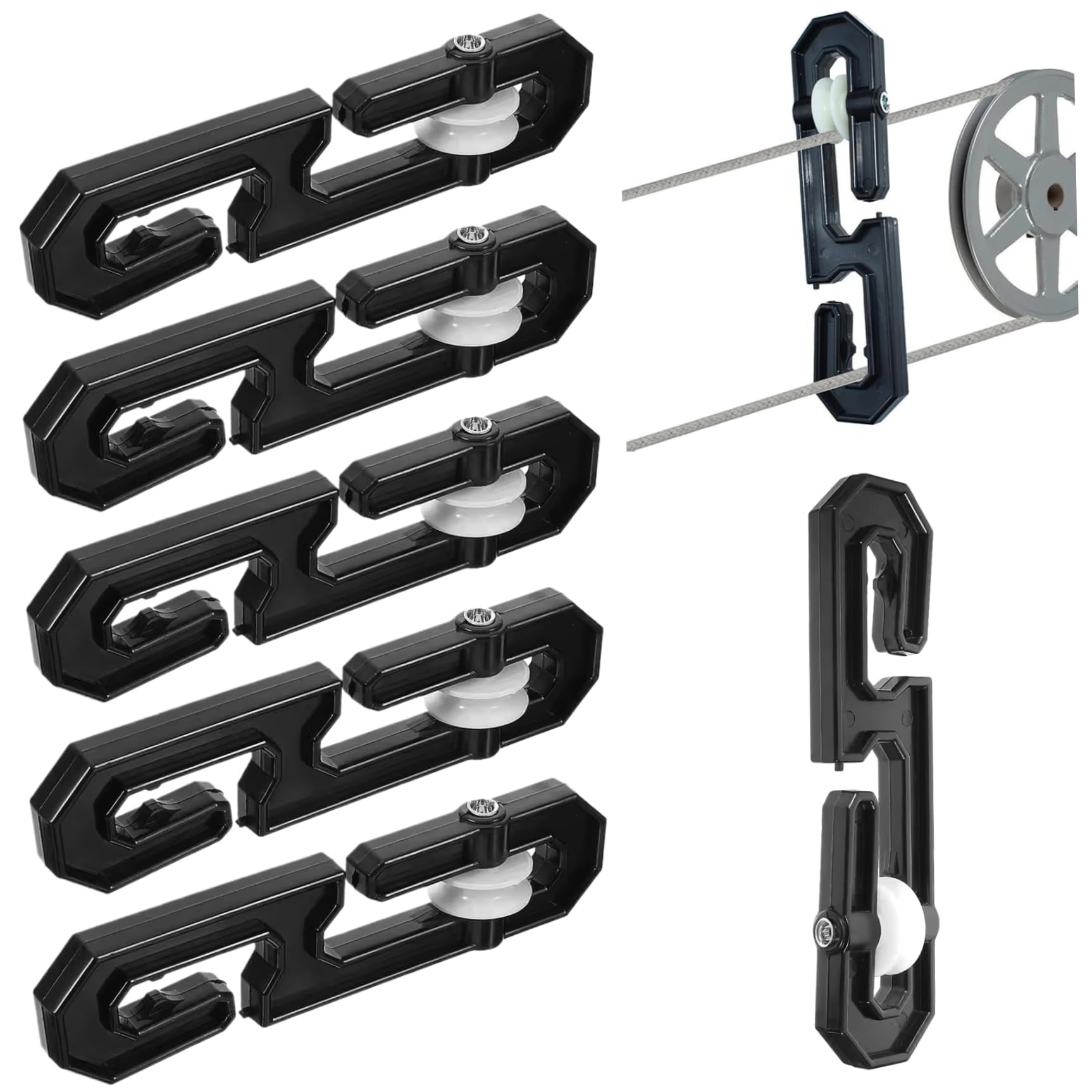 Hperu Black Clothesline Pulley, 6Pcs S-Shaped Laundry Line Separator Spreader Pulley, Nylon Clothesline Tightener For Long Clotheslines And Heavy Loads, Outdoor Drying Aid