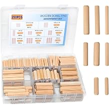 250 Pcs 8 Size Wooden Dowels 1/4'' 5/16'' 3/8'' Wooden Dowel Pins Hardware Pins Fluted Wood Dowels for Crafts Furniture Woodworking DIY Crafts