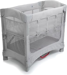 Armâ€™s Reach Mini Ezee 2 in 1 Co-Sleeper Bedside Bassinet with Mesh Side Panels, Side Pockets, and Bottom Storage, Gray