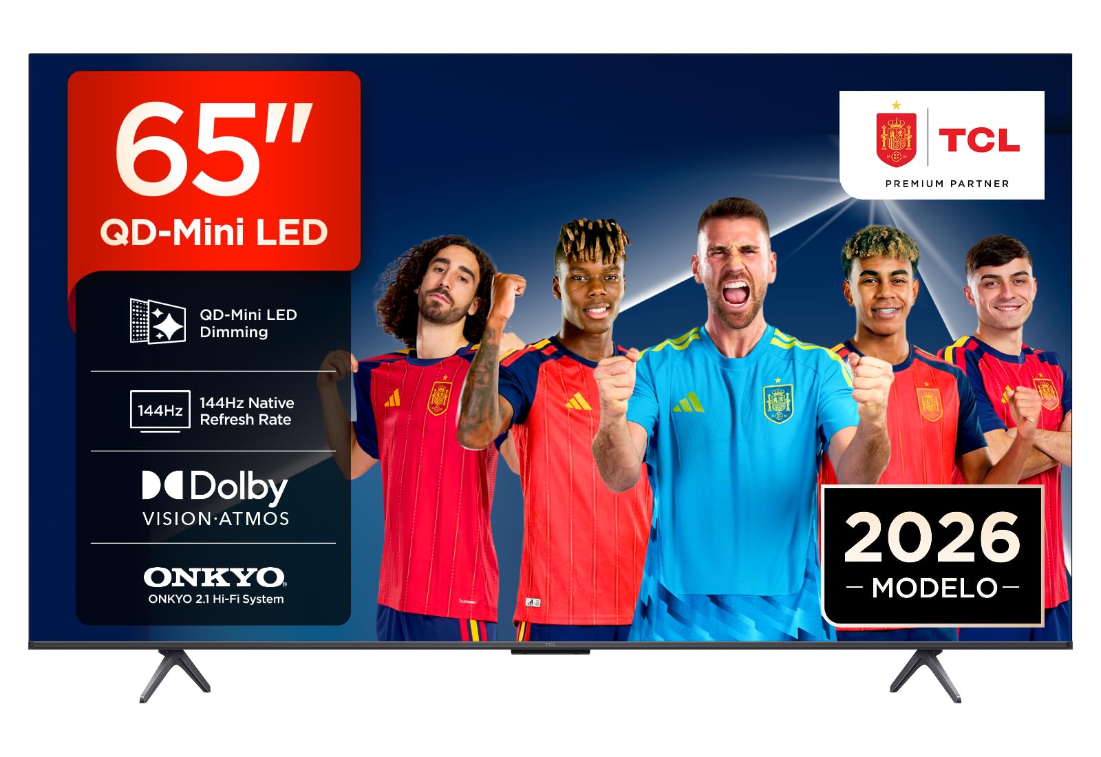 TCL 65T8D Televisor 65 Pulgadas QD-Mini LED 4K Smart TV, Gaming TV, 144Hz Game Accelerator 288Hz FHD, FreeSync Premium, Dolby Vision & Atmos, HDR10+, Onkyo 2.1, Google TV, Game Master