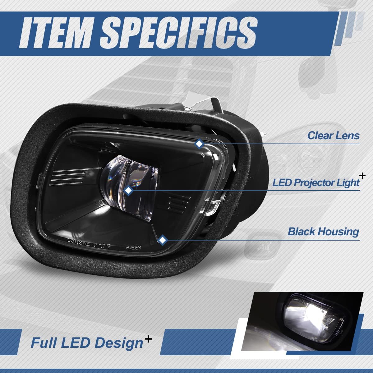 Auto Dynasty Full LED Projector Fog lights Compatible with 2008-2017 Freightliner Cascadia, Front Bumper Driving Fog Light Lamps, Driver and Passenger Side, Black Housing