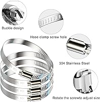 Vista 2 de NEBURORA Abrazadera de manguera de 3 pulgadas ajustable de acero inoxidable 304, paquete de 4 abrazaderas de engranaje helicoidal de 2.4 a 3.2