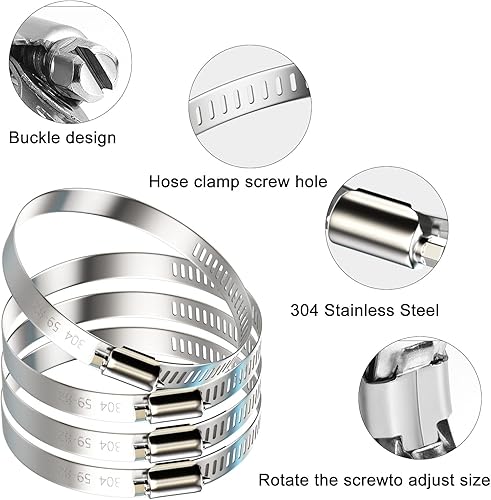 Miniatura 2 de NEBURORA Abrazadera de manguera de 3 pulgadas ajustable de acero inoxidable 304, paquete de 4 abrazaderas de engranaje helicoidal de 2.4 a 3.2