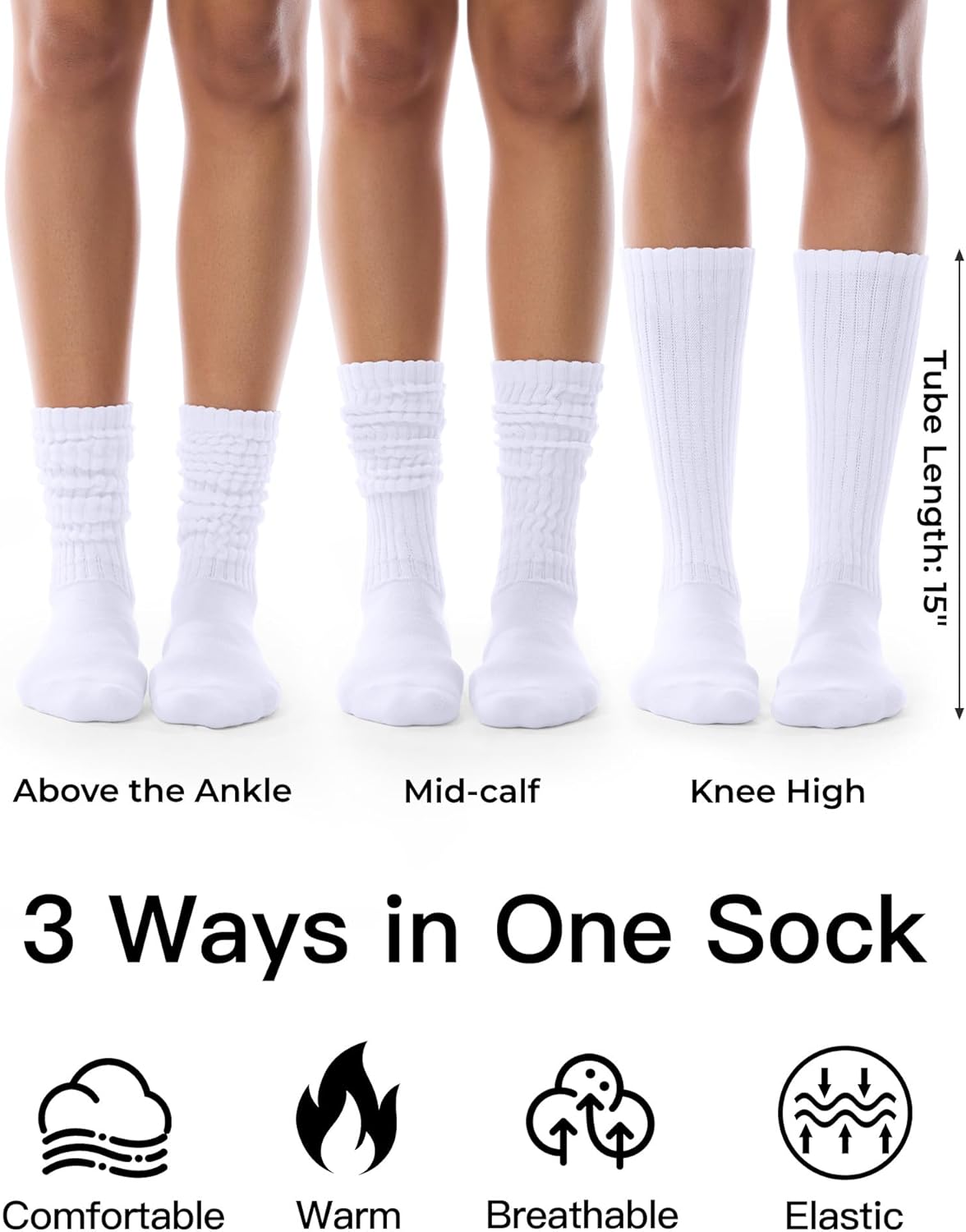 FITRELL Slouch Socks for Women, 3 Pairs Soft Cotton Knee High Scrunch Tube Boot Socks - Image 2
