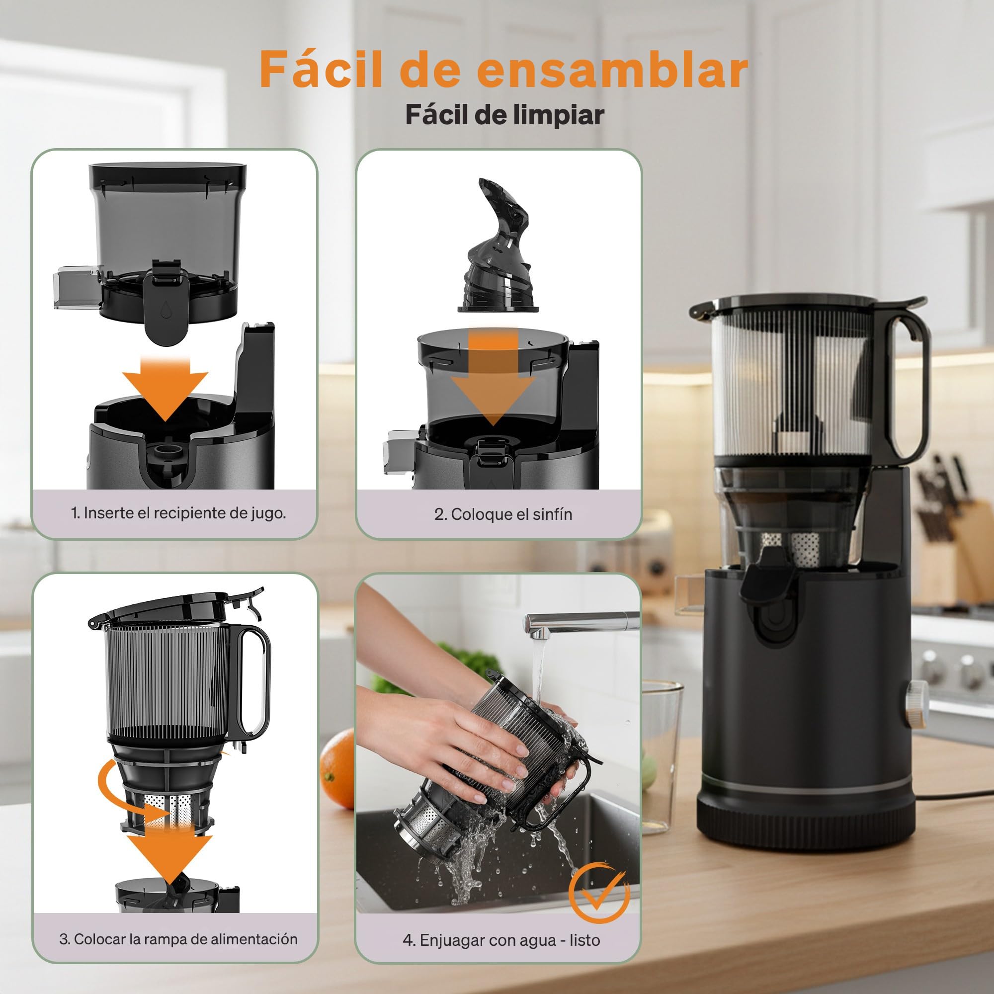 Extractor de Zumos 250 W, Slow Juicer de Prensado en Frío con Tolva XXL de 130 mm para Frutas y Verduras Enteras | Sin BPA | Función Inversa | Incluye 2 Vasos, Cepillo y Recetas de Zumo