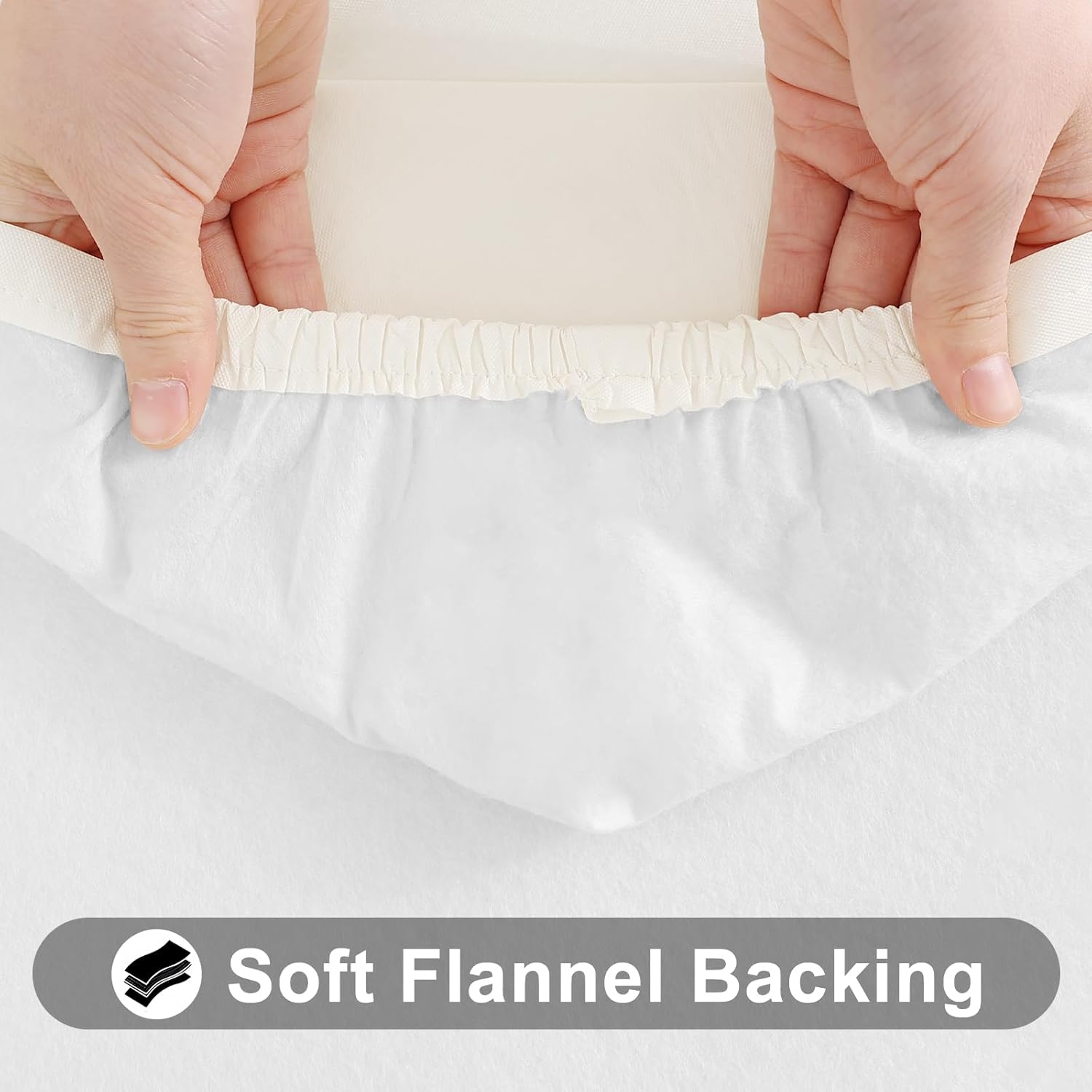 Smiry 3 Pack Rectangle Table Cloth, Elastic Fitted Flannel Backed Vinyl Tablecloths for 6ft Folding Tables, Waterproof Wipeable Table Covers for Indoor, Outdoor, Camping and Picnic (Beige, 30"x72")