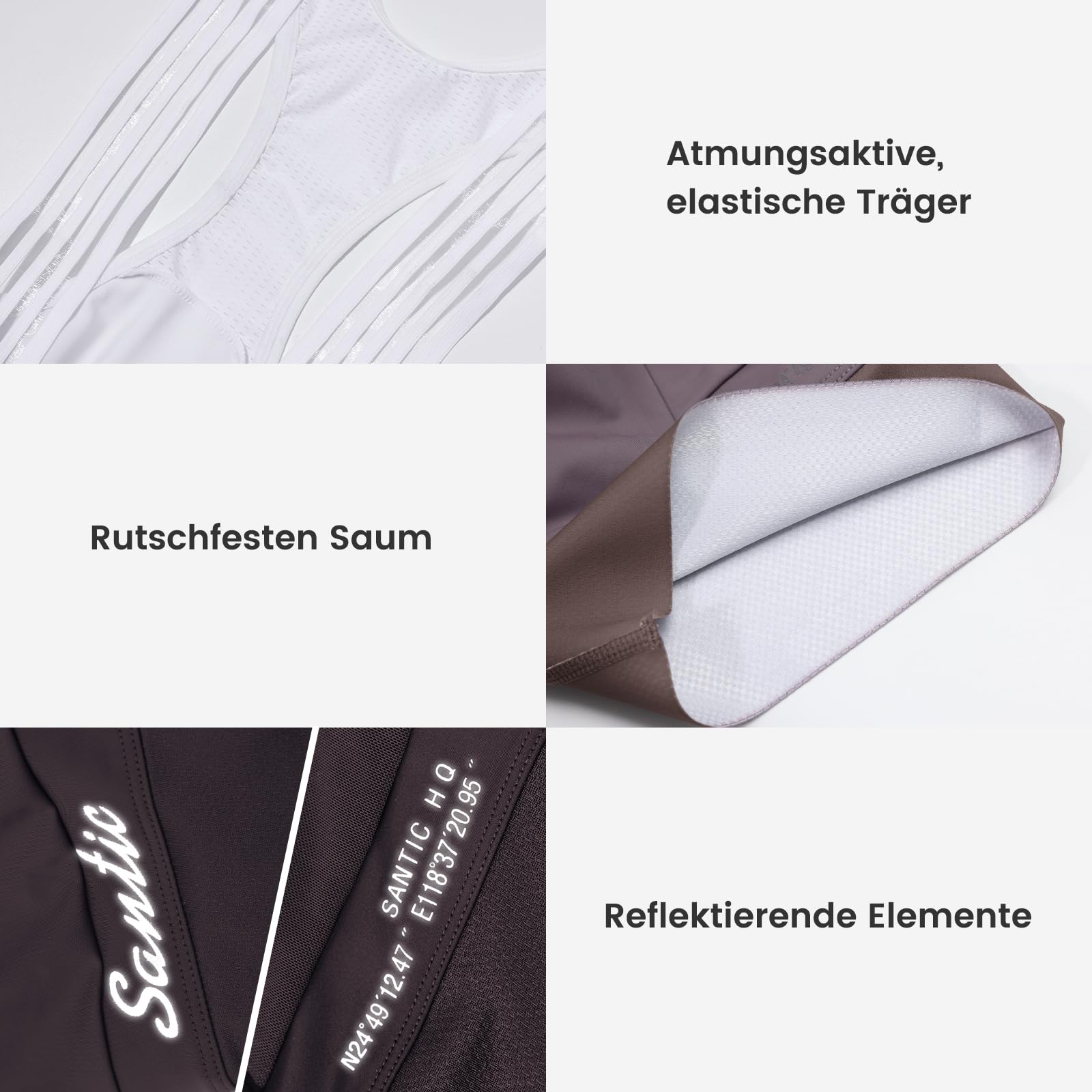 Santic Cuissard à bretelles pour femme - Rembourré - Haute élasticité - Poche latérale en maille