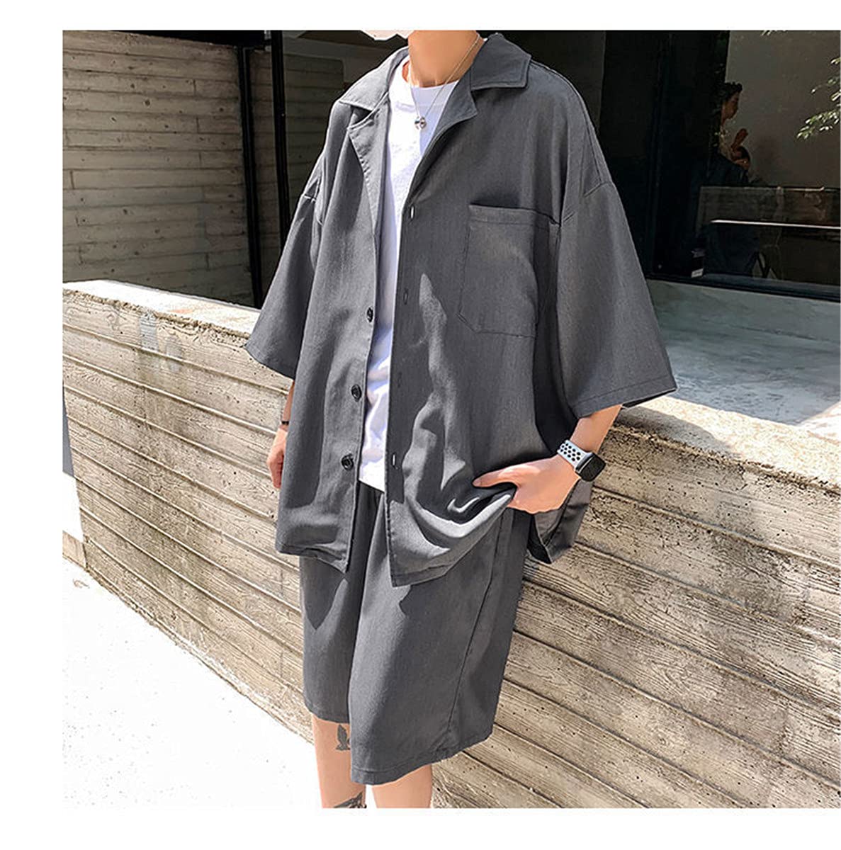 ジャケット　シャツ　半ズボンセット Amazon.co.jp: メンズセットアップジャケットハーフパンツシャツ