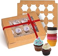 Vista 7 de Rarapop Paquete de 6 cajas para cupcakes con capacidad para 12 cupcakes estándar, soportes para cupcakes de grado alimenticio, cajas de panadería