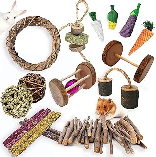 13PCS Guinea Pigs Toys, Rabbit Toys Set Natural Wooden Hamster Toys for Teeth Care, Best Choose for Rabbit Guinea Pig Rat Bunny Chinchillas Gerbils Chew