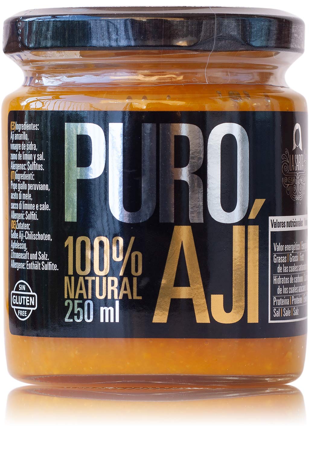 La Sarita Puro Ají 250 ml - Ají amarillo, 100% natural, sin gluten, apto para veganos