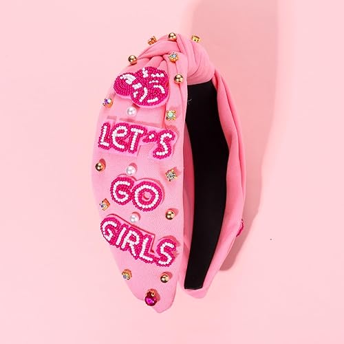 Miniatura 3 de Diadema occidental YEEHAW con diamantes de imitación de cristal, diadema de cuentas rosa intenso, diadema de nudo ancho adornado, diadema de vaquera