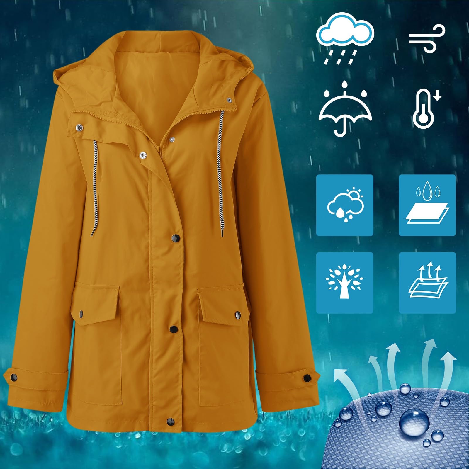 Genérico Chaqueta Mujer-Sudadera Con Capucha Para Mujer Abrigo Impermeable Para La Lluvia Bolsillos SóLidos Chaqueta Con Cremallera Entrenamiento Chaqueta De Lluvia A De Al Libre