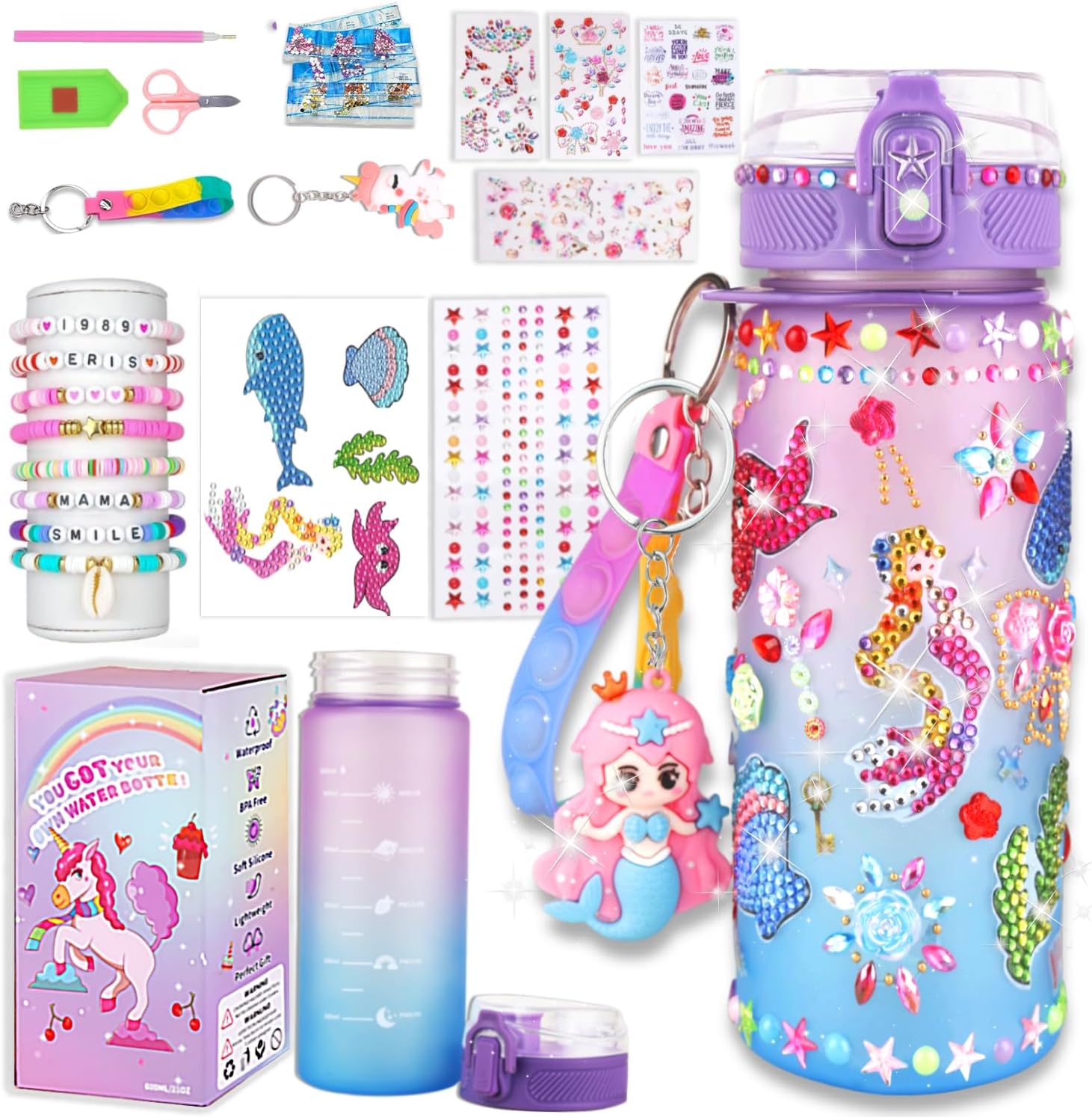 Unicorn Gifts for Girls 5-6-7-8-9 Years Gift Idea DIY Friendship Bracelet Christmas / Easter / Birthday Gift Ideas Children's Birthday Toy Girls 4-12 Years Purple Mermaid