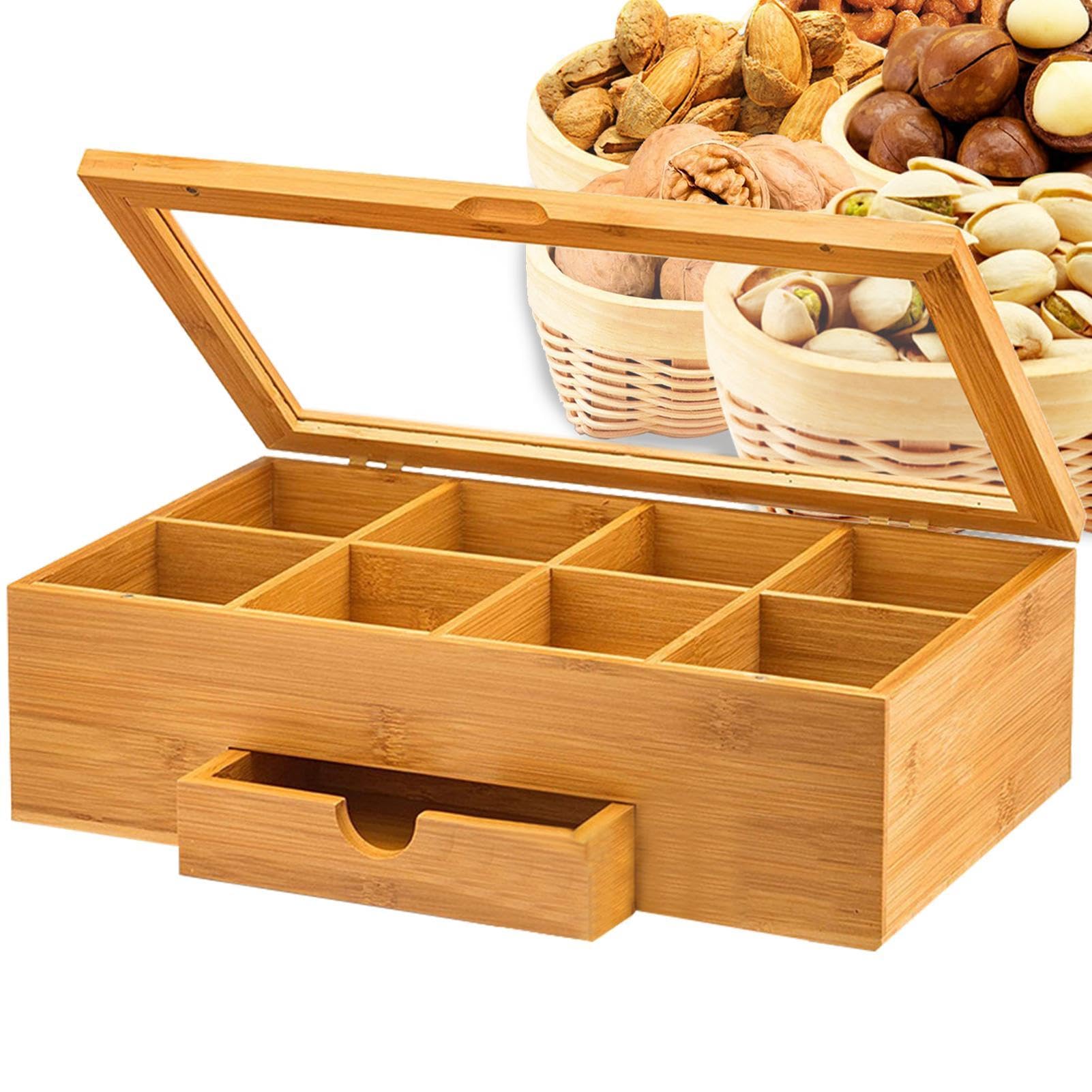 Natürliche Teebeutel-Aufbewahrungsbox | Tee-Organizer aus mit | transparenter Acrylplatte und separaten Fächern zur Aufbewahrung von Teebeuteln, Kräutern, Snacks und Medikamenten in Küchen