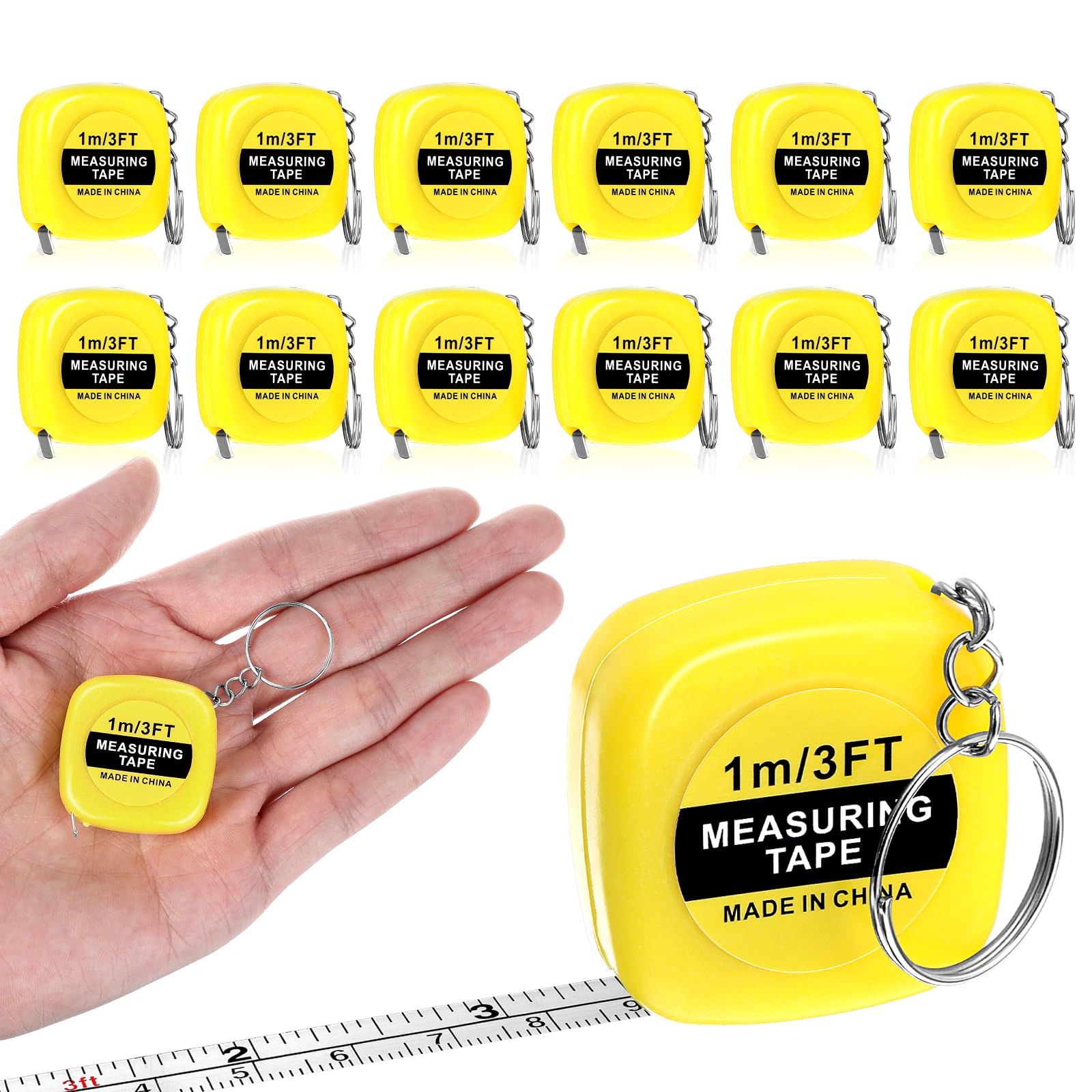Grevosea 12 Pieces Mini Tape Measure Keychains, 2 Inch Functional Small Tape Measures Keychains with Stable Slide Lock Pocket Portable Tape for