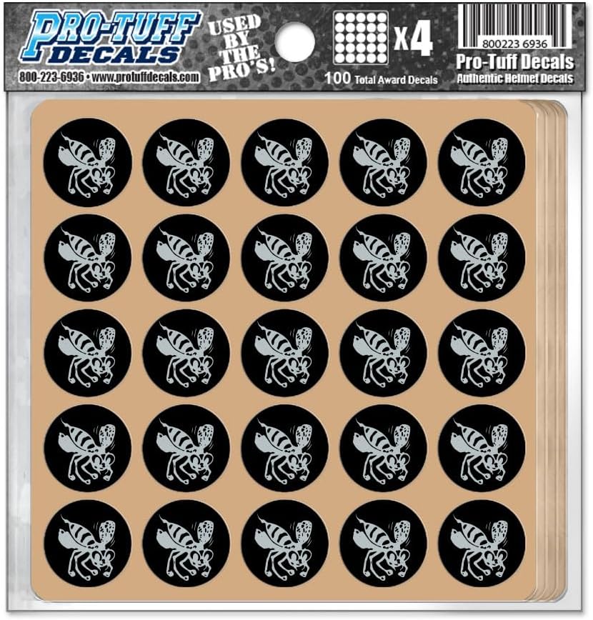 Bee Award Decals Hornets Wasps Thick mil Vinyl 1-1/8" Diameter (100 Decals) Professional-Grade Football Hockey Baseball Softball Lacrosse