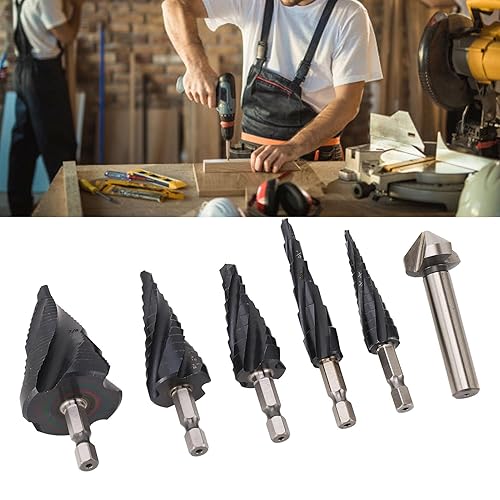 Miniatura 9 de Step Drill Bit Set, 4 Flute M35 Cobalt Pagoda Drill Bit Kit, 14 Inch Shank for Less Steel Hard Metal, Step for Wood Pla Aluminum Copper, Includes 5