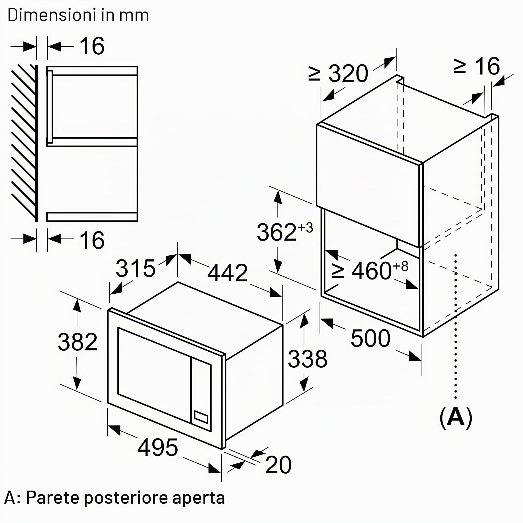 Bosch BFL523MW3 Serie 2 Microonde Incasso 38x50cm 800W Piatto Girevole 27cm Cerniera Porta Sinistra AutoPilot 7 7 Programmi Automatici Assistenza Pulizia Display Touch LED