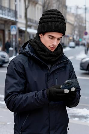 Aneco Winter Warm Knitted Scarf Beanie Hat and Gloves Set Men & Women's Soft Stretch Hat Scarf and Mitten Set