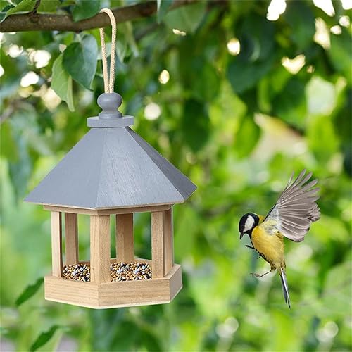 Miniatura 4 de Wild Bird Feeder Wooden Bird Seed Food Container Garden Window Hanging Courtyard Feeder Hanging Birdhouse Fodder Food Container Comederos para