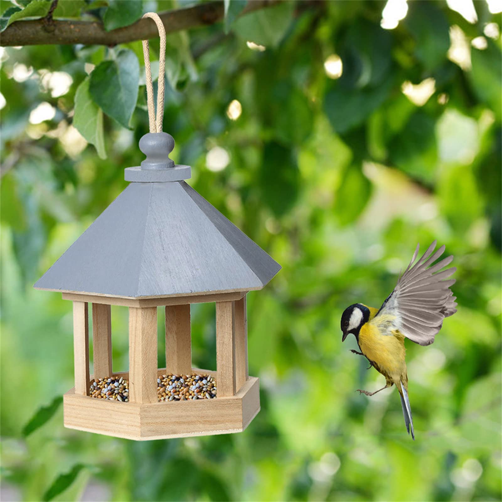 Wildvogelfutterstation aus Holz, Vogelfutterspender für Garten, Fenster, zum Aufhängen, Vogelhaus, Futterbehälter, Gartendekoration