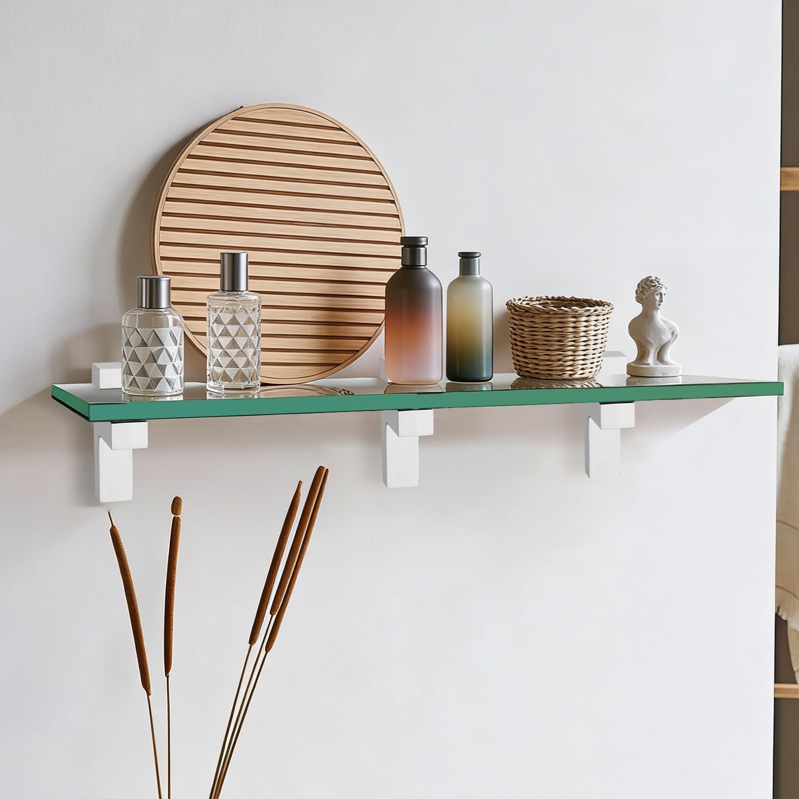 8 soportes flotantes resistentes para estantes, soporte ajustable para estante de pared, soporte de abrazadera plateado para estantes de madera/vidrio de 2 a 38 mm de grosor, con tornillos