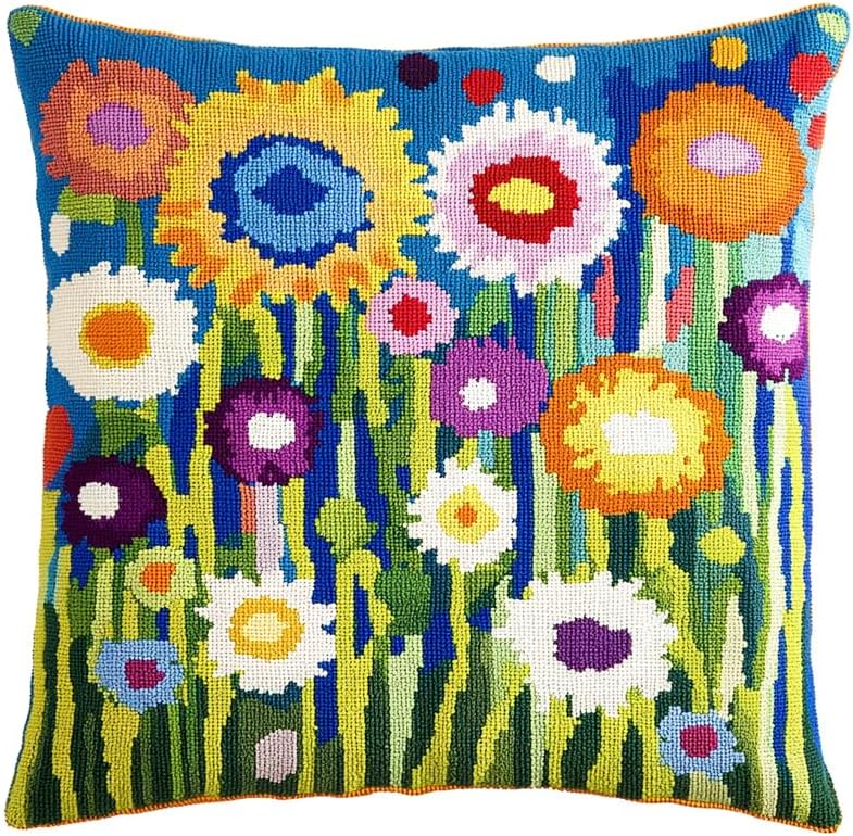ハンドメイドラッチフック枕カバーキット 子供用 43x43cm スタンプ付きラッチフックピローキット 糸&フック付き ソファ