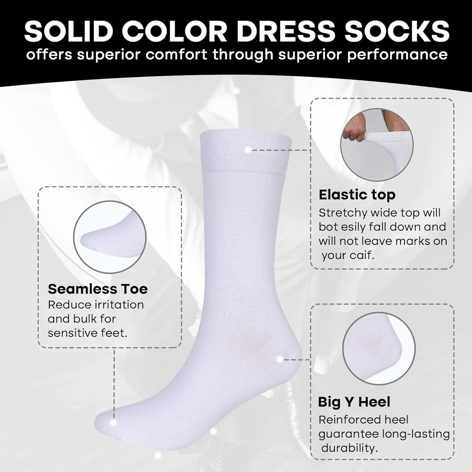 Men's Dress Socks 4 Pack Crew Business Casual Sock Moisture Wicking Super Soft - Image 6