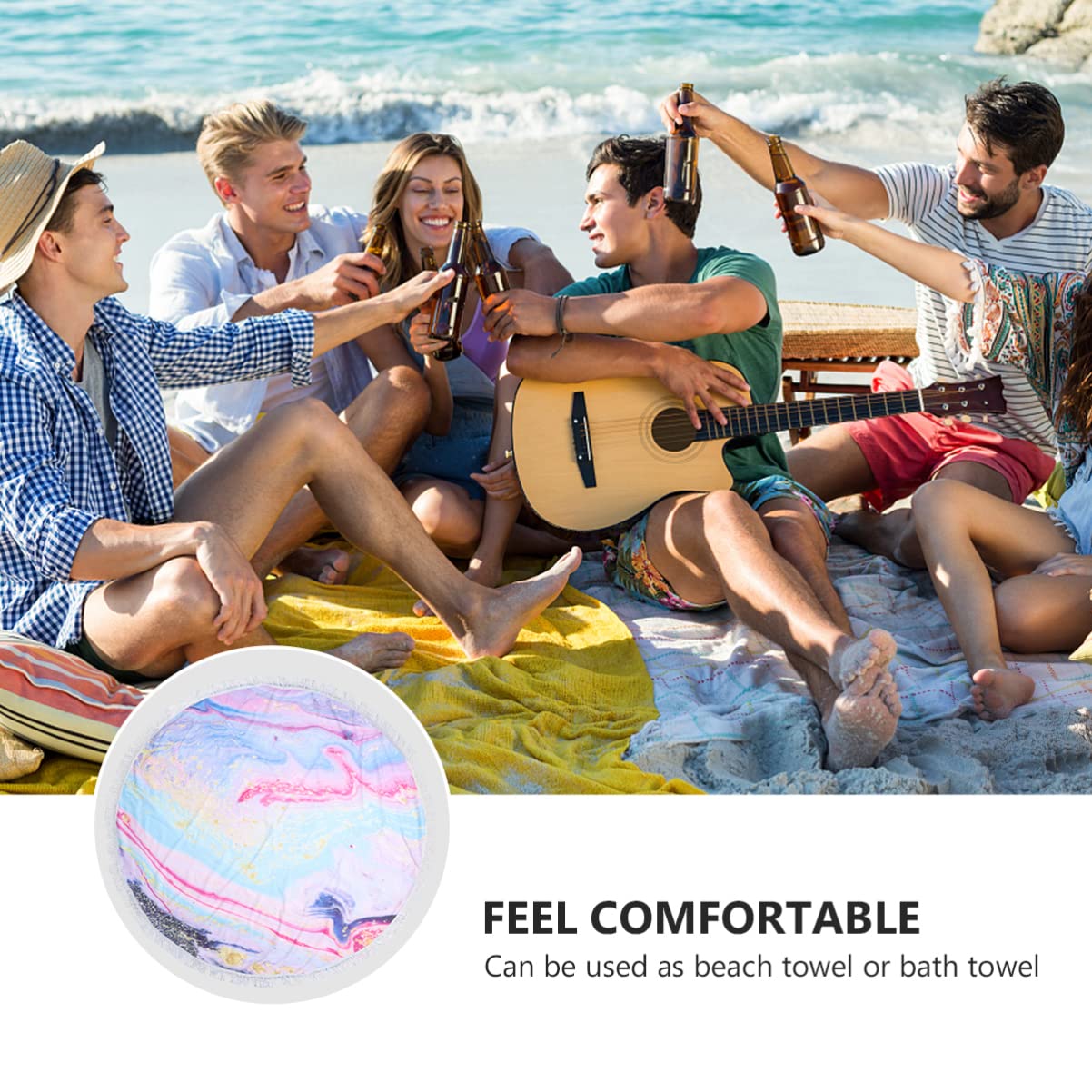 Cabilock Toalla de Playa Redonda Estampado de Mármol para Ducha Baño y Yoga con Borlas de Decoración