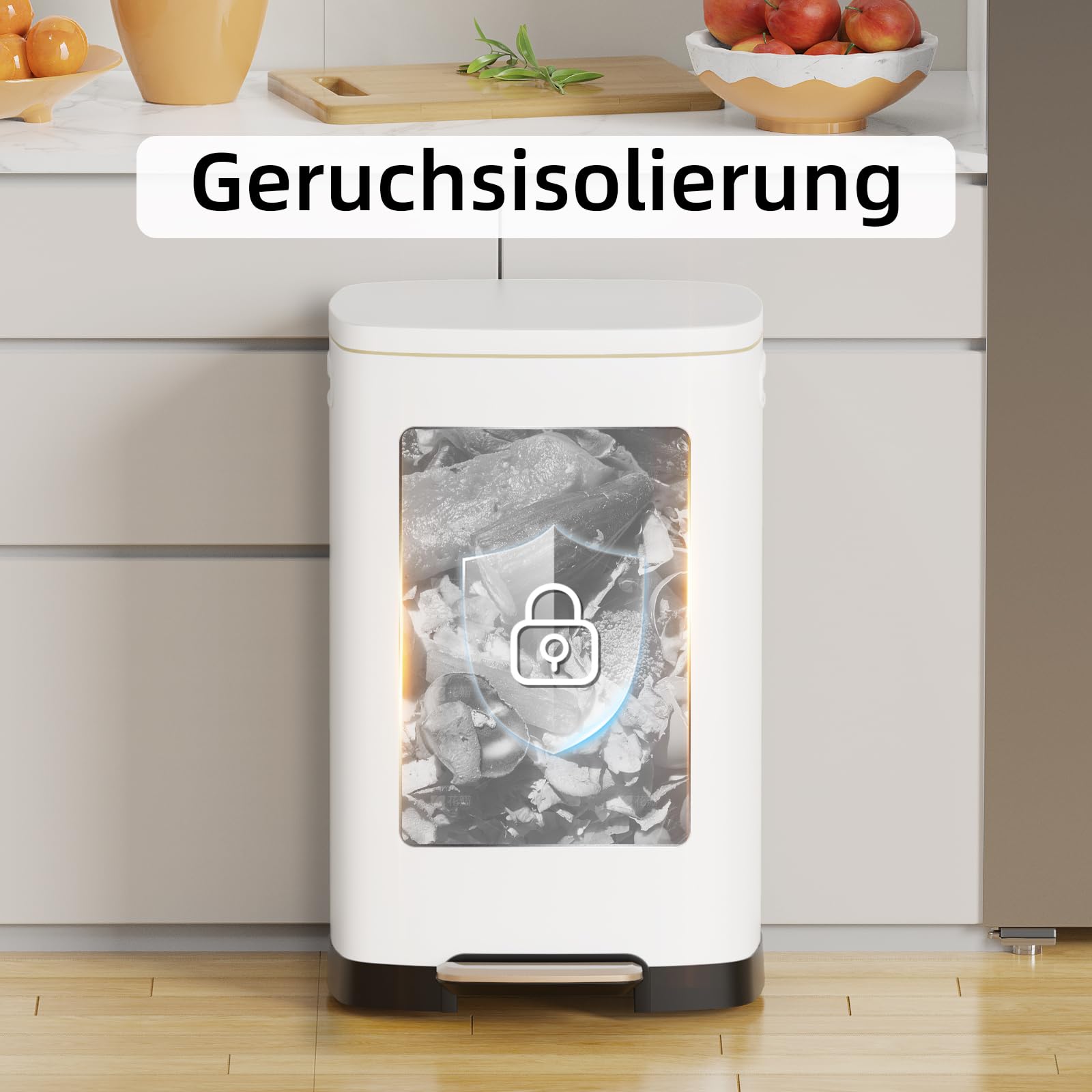 KSSKSS Poubelle de cuisine - 50 l - Poubelle à pédale avec couvercle à fermeture douce et pédale - Fermeture douce - Seau intérieur amovible - Acier inoxydable - Rectangulaire - Blanc