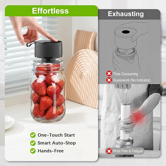 Mason Jar Vacuum Sealer Kit for Wide and Regular Mouth Mason Jars